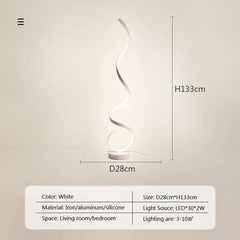 LED Floor Lamp Spiral Strip Black White Aluminium Bedside Lights