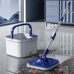 Hands Free Washing Mop with Bucket 360 Spin Rotating Round Flat Mop Set With 4Pcs Cloth