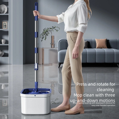 Hands Free Washing Mop with Bucket 360 Spin Rotating Round Flat Mop Set With 4Pcs Cloth