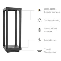 Cordless LED Table Lamp Touch Sensor 3-Levels Brightness Rechargeable Battery 24 Hours