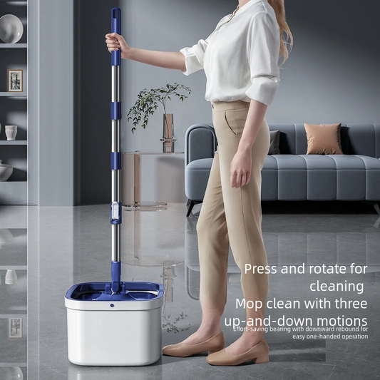 Hands Free Washing Mop with Bucket 360 Spin Rotating Round Flat Mop Set With 4Pcs Cloth
