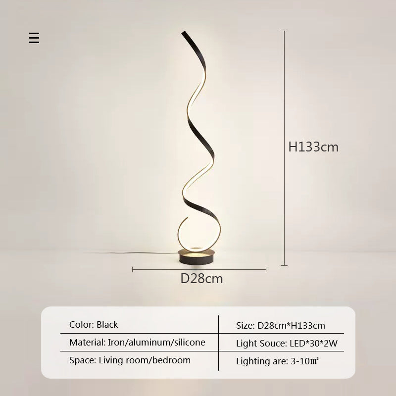 LED Floor Lamp Spiral Strip Black White Aluminium Bedside Lights