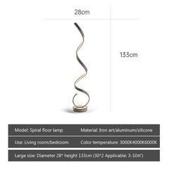 LED Floor Lamp Spiral Strip Black White Aluminium Bedside Lights